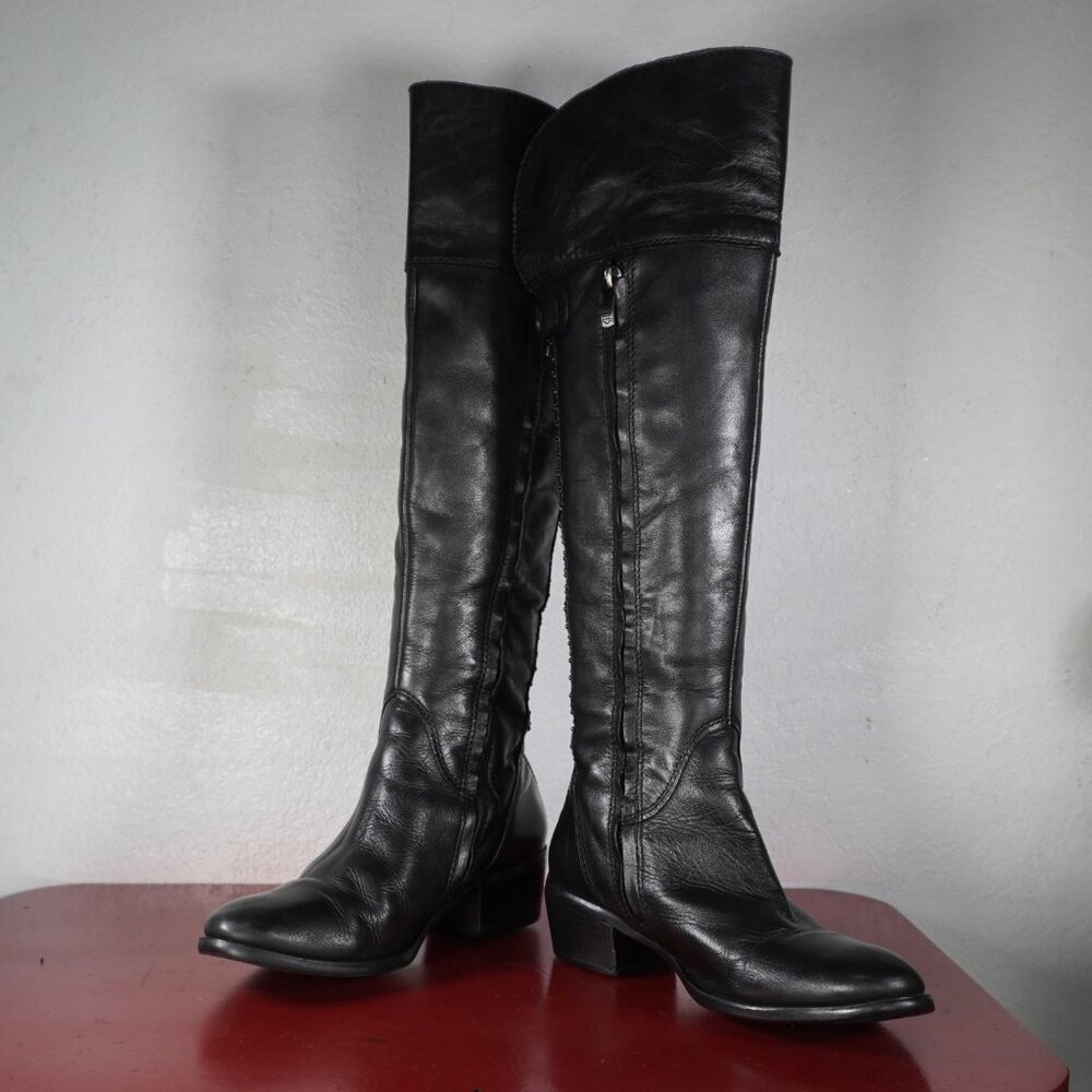 Women's Vince Camuto Black Leather Knee High Riding Studded Fashion Boots 7.5 - Picture 3 of 9